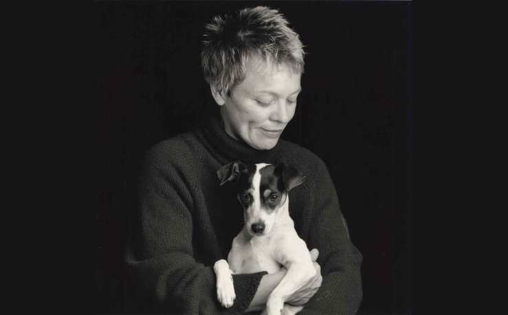 Filmmaker Laurie Anderson and her pet rat terrier, Lolabelle, subject of her film HEART OF A DOG, opening October 21 at Film Forum. Photo by Sophie Calle. Courtesy of Abramorama.