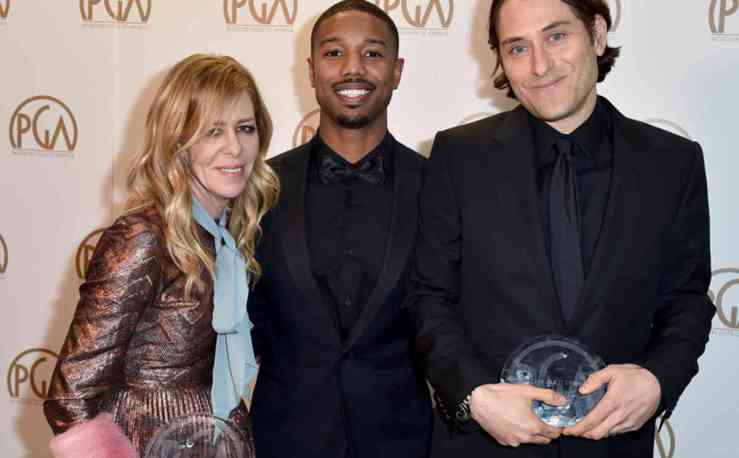 EXCLUSIVE -Dede Gardner, left, Michael B. Jordan, and Jeremy Kleiner pose with the Darryl F. Zanuck award for outstanding producer of theatrical motion picture for The Big Short at the 27th annual Producers Guild Awards at the Hyatt Regency Century Plaza on Saturday, Jan. 23, 2016, in Los Angeles. (Photo by Jordan Strauss/Invision for Producers Guild of America/AP Images)