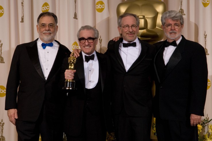 Academy Award winner for Achievement in Directing Martin Scorsese (second from left) pose with directors Francis Ford Coppola, Steven Spielberg and George Lucas at the 79th Annual Academy Awards at the Kodak Theatre in Hollywood, CA, on Sunday, February 25, 2007.