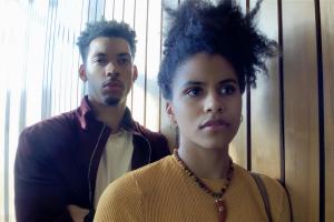 Melvin Gregg as Erick Scott and Zazie Beetz as Sam in High Flying Bird, directed by Steven Soderbergh.Photo by Peter Andrews